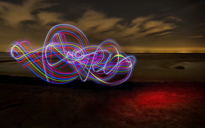 长时间曝光, 光迹, 多色, 照明, 光迹, 天空, 晚上, 运动