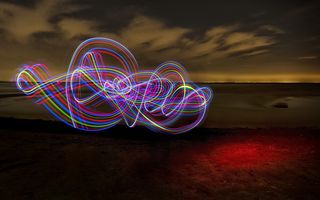 长时间曝光, 光迹, 多色, 照明, 光迹, 天空, 晚上, 运动