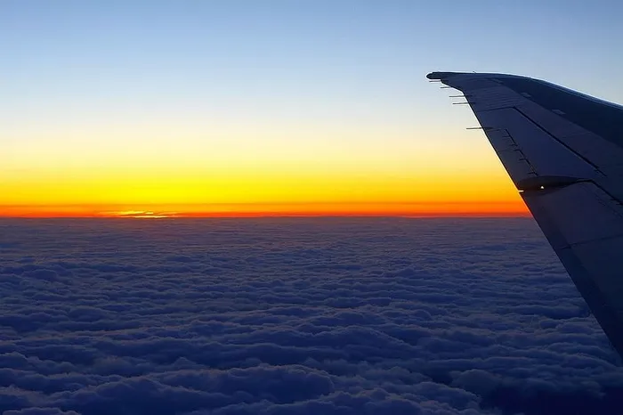 云、风景、翅膀、飞机、天空、日落、交通、飞行