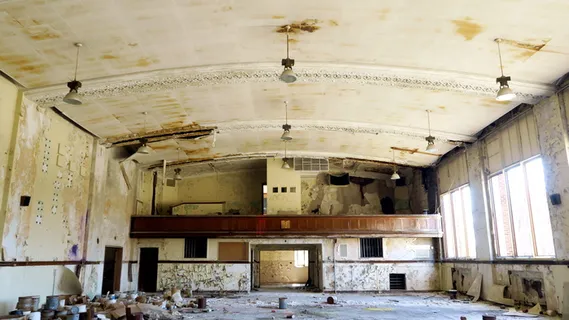 底特律，美国，学校，建筑，礼堂，大厅，废弃，室内