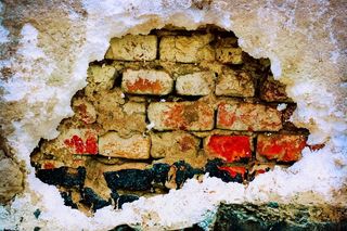 古代，背景，砖，棕色，外部，垃圾，垃圾，洞