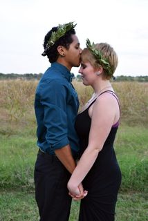 男人，接吻，女孩，额头，牵手，手，白天，婚姻