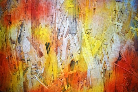 彩色墙面艺术、油漆、图案、纹理、彩色、黄色、橙色、木质
