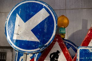 箭头，蓝色，方向，指向，左侧，方向，标志，道路