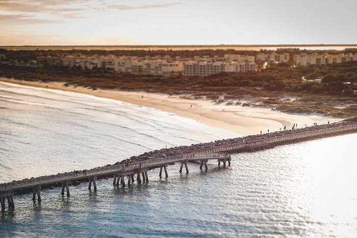 海滩，黎明，黄昏，海洋，户外，码头，沙滩，大海