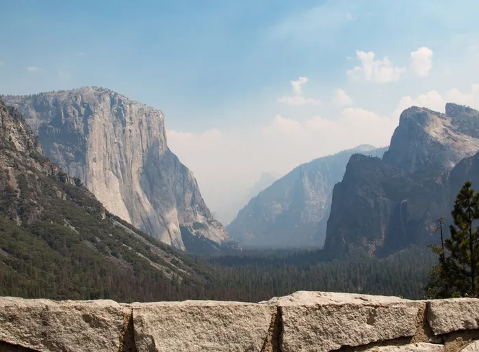 花岗岩、树木、el capitan、半圆顶、隧道景观、约塞米蒂、山脉、风景-自然