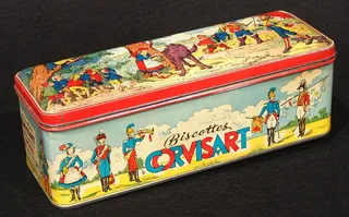 biscottes corvisart，盒子，锡，包装，旧，复古，历史，容器