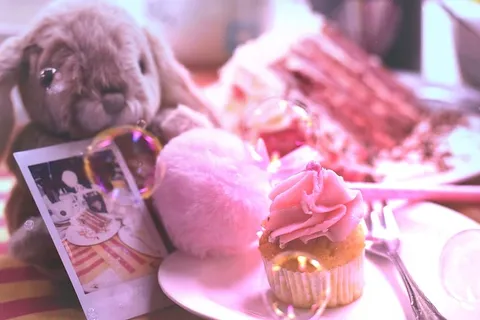 玩具，蓬松，粉色，蛋糕，纸杯蛋糕，松饼，宝丽来，甜点