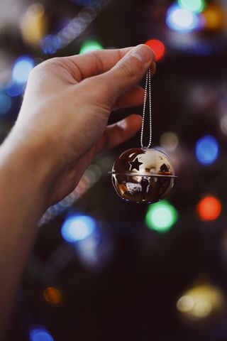 拿着圣诞装饰品的人