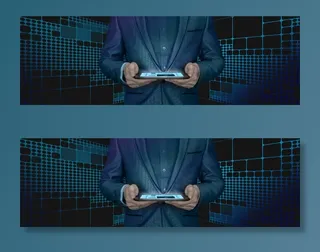 区块链、商人、平板电脑、控制、城市、男人、西装网络、网络