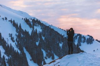 摄影师，雪，冬天，山，摄影，寒冷，全景，被雪覆盖
