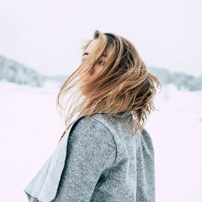 美丽，女人，姿势，风，肖像，雪，山，女孩