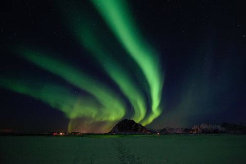 极光，自然，风景，山脉，北极光，绿色，天空