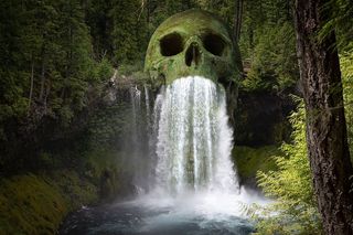 幻想、骷髅、瀑布、恐怖、神秘、阴郁、黑暗、神秘