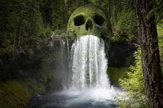 幻想、骷髅、瀑布、恐怖、神秘、阴郁、黑暗、神秘