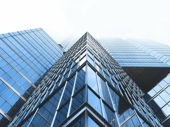 虫眼视图，高层，建筑，虫眼，s，眼睛，视图，玻璃