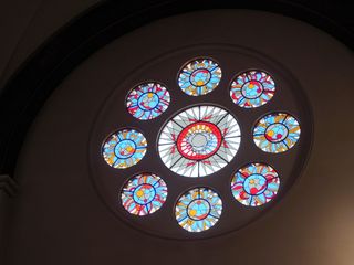 彩色玻璃窗, 窗口, 教会, 玻璃, 彩色玻璃, 多色, 室内, 玻璃-材料