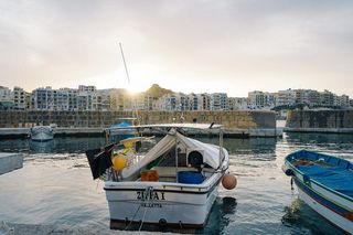 海，船，日落，褪色，马耳他，夏天，城市，港口