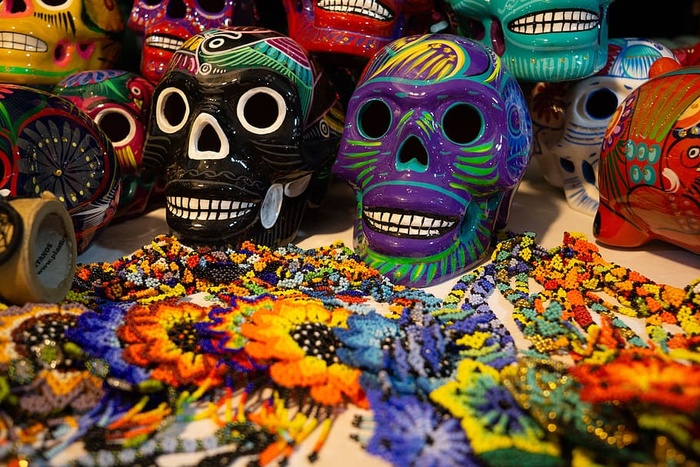 骷髅、雕塑、传统、墨西哥、多色、创意、面具、无人