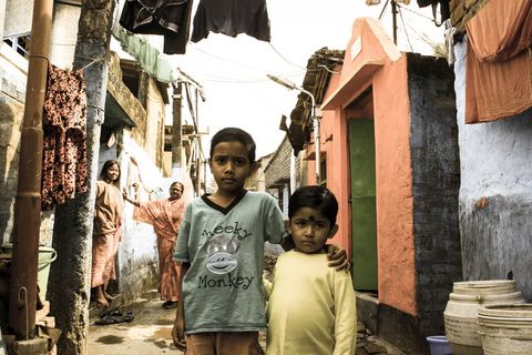 房子，孩子，孩子，兄弟姐妹，印度，亚洲，肖像，颜色