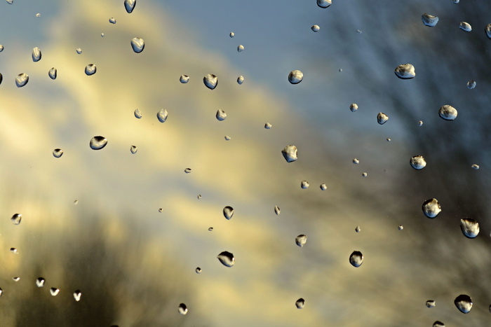 雨，雨滴，水滴，水滴，空气，蓝色，树木，云