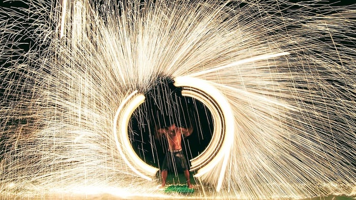 火，Koh Samet，兴奋，旅行，假期，模糊运动，运动，夜晚