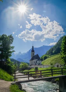 拉姆索，太阳，巴伐利亚，天空，建筑，山，建筑结构，树