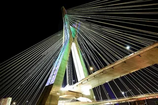 大桥，悬挂在电缆上，圣保罗，建筑，明信片，灯光，夜晚，高速公路