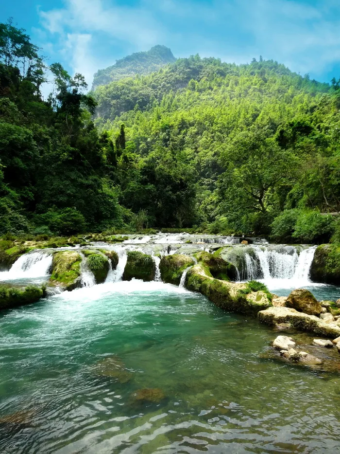 水，瀑布，瀑布，白天，亚洲，中国，荔波，自然