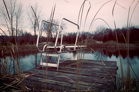 美丽，黎明，黄昏，秋天，湖泊，风景，灯光，金属框架