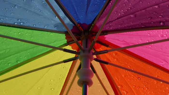 五彩，伞，露，顶，屏幕，五颜六色，彩虹色，雨滴