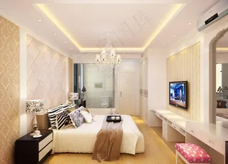 现代简约主卧室效果图