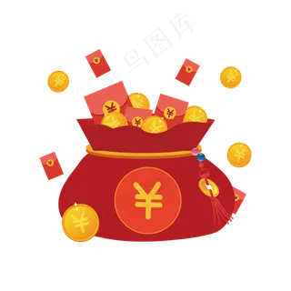 扁平化存钱袋金币红包,免抠元素