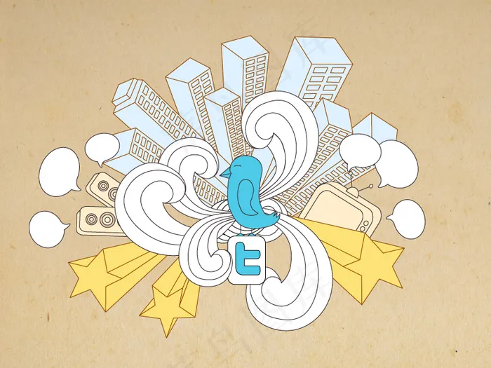 小鸟与楼房矢量图形