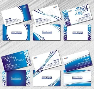 蓝色花纹名片设计PSD素材