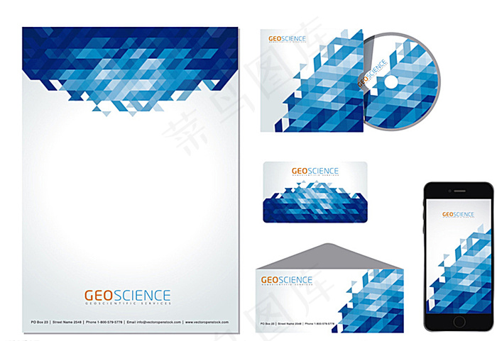 蓝色几何形企业vi设计矢量素材图片