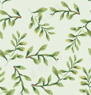 手绘植物无缝背景矢量素材