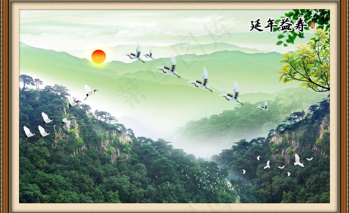 延年益寿 飞鹤 白鹤图片(4380X2930(DPI:300))psd模版下载