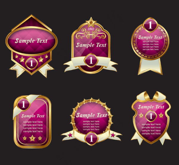 欧式彩色标签瓶贴01——矢量素材瓶身贴