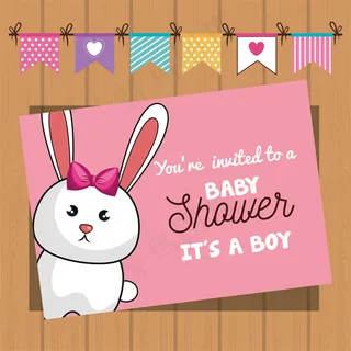 粉色卡片小兔子淋浴卡请帖图片