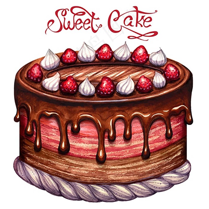 水彩手绘矢量巧克力蛋糕