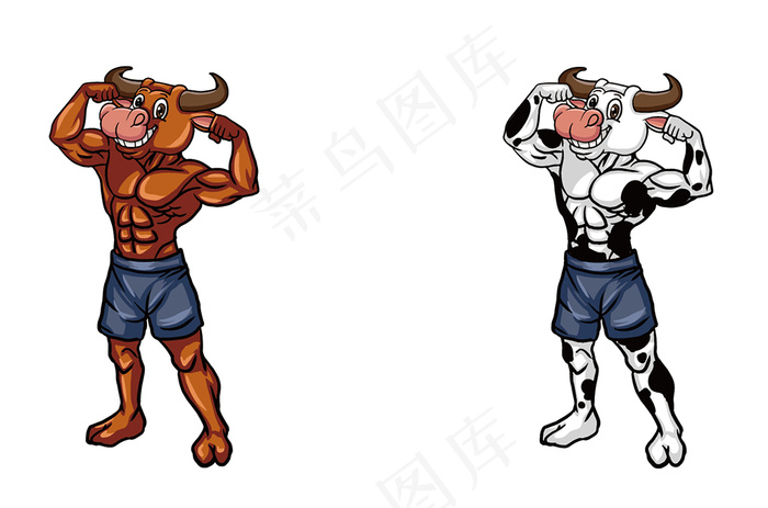 卡通牛奶牛强壮的牛矢量图农产品吉祥...