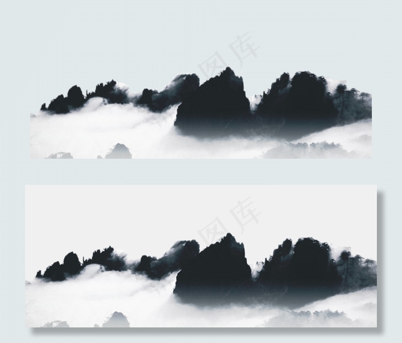 中国风水墨山水透明背景PNG素材