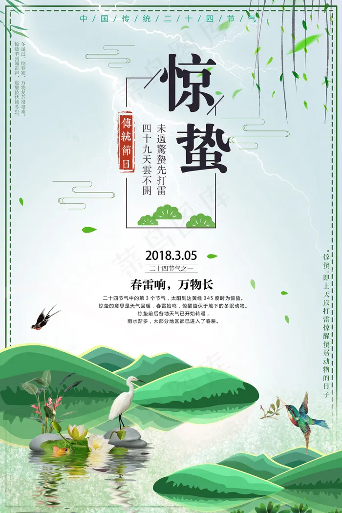 创意二十四节气惊蛰海报设计(3543X5315(DPI:300))psd模版下载