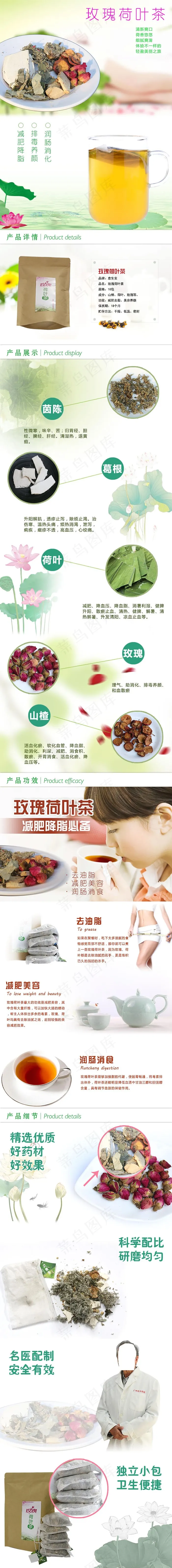 玫瑰荷叶茶宝贝详情页(750X6818(DPI:72))psd模版下载