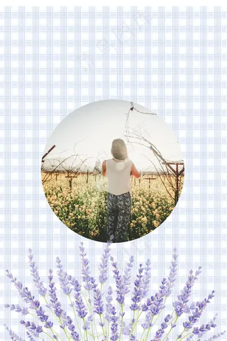 浅色调格子底纹圆圈人物花卉广告背景