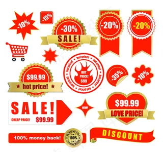 红色简约打折标签矢量素材