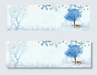 淘宝天猫冬季唯美雪景海报背景PSD...