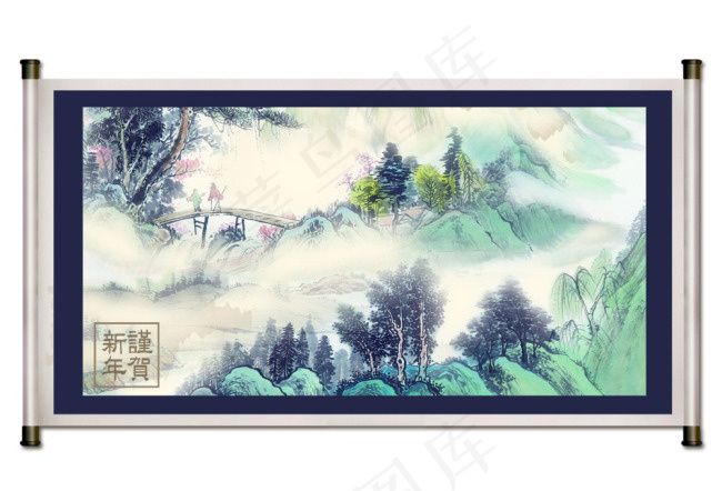 古典中国水彩画PSD分层模板(5000X3406(DPI:350))psd模版下载