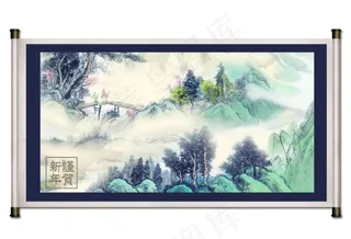 古典中国水彩画PSD分层模板